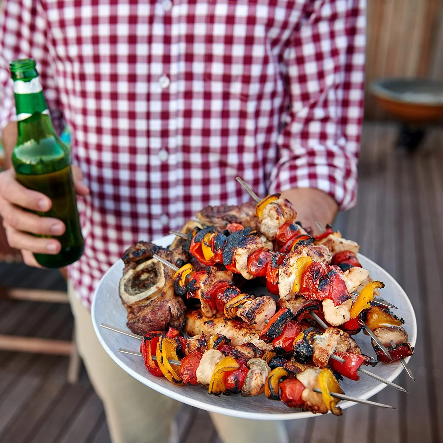 Oak & Steel - 20 x 35cm Stainless Steel Reusable Barbecue Metal Skewers with Premium Storage Case - Image 5
