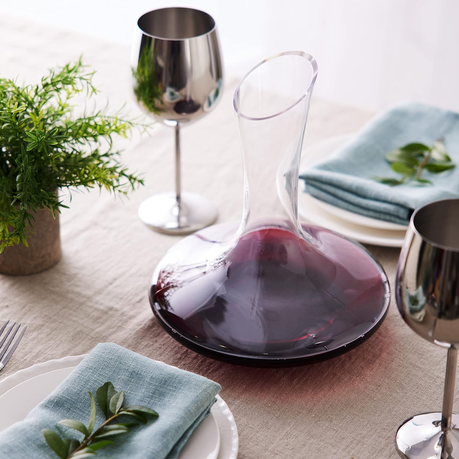 Oak & Steel - Large Red Wine Decanter Crystal Slanted Aerator 1800ml - Image 3
