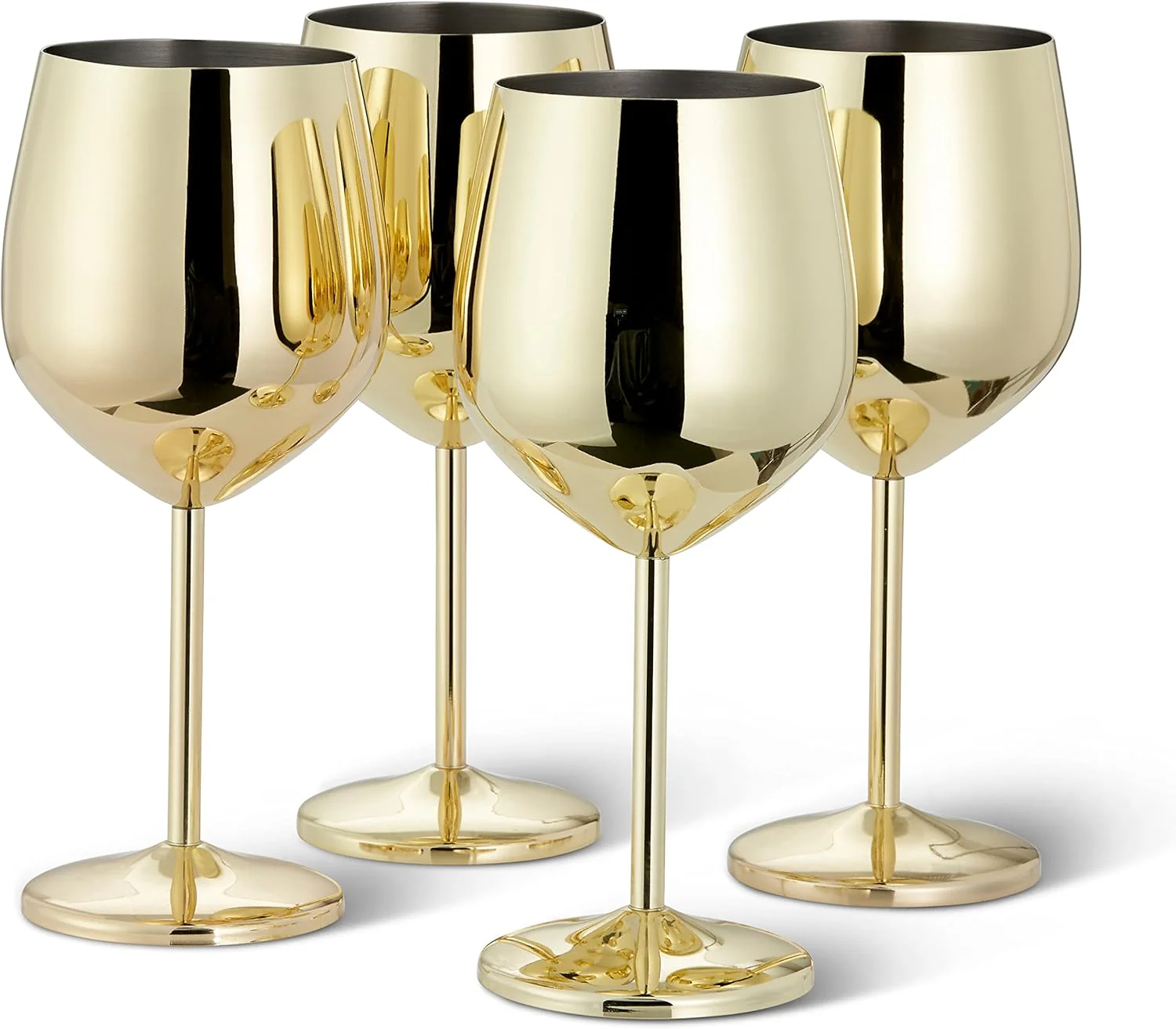 Oak & Steel - 4 Stainless Steel Gold Wine Glasses, 500ml - Shatterproof Party Glass Set