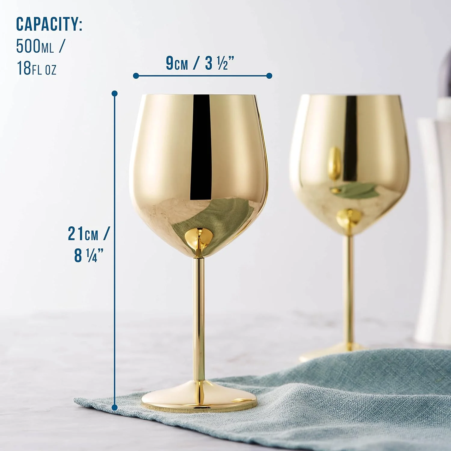 Oak & Steel - 4 Stainless Steel Gold Wine Glasses, 500ml - Shatterproof Party Glass Set - Image 3