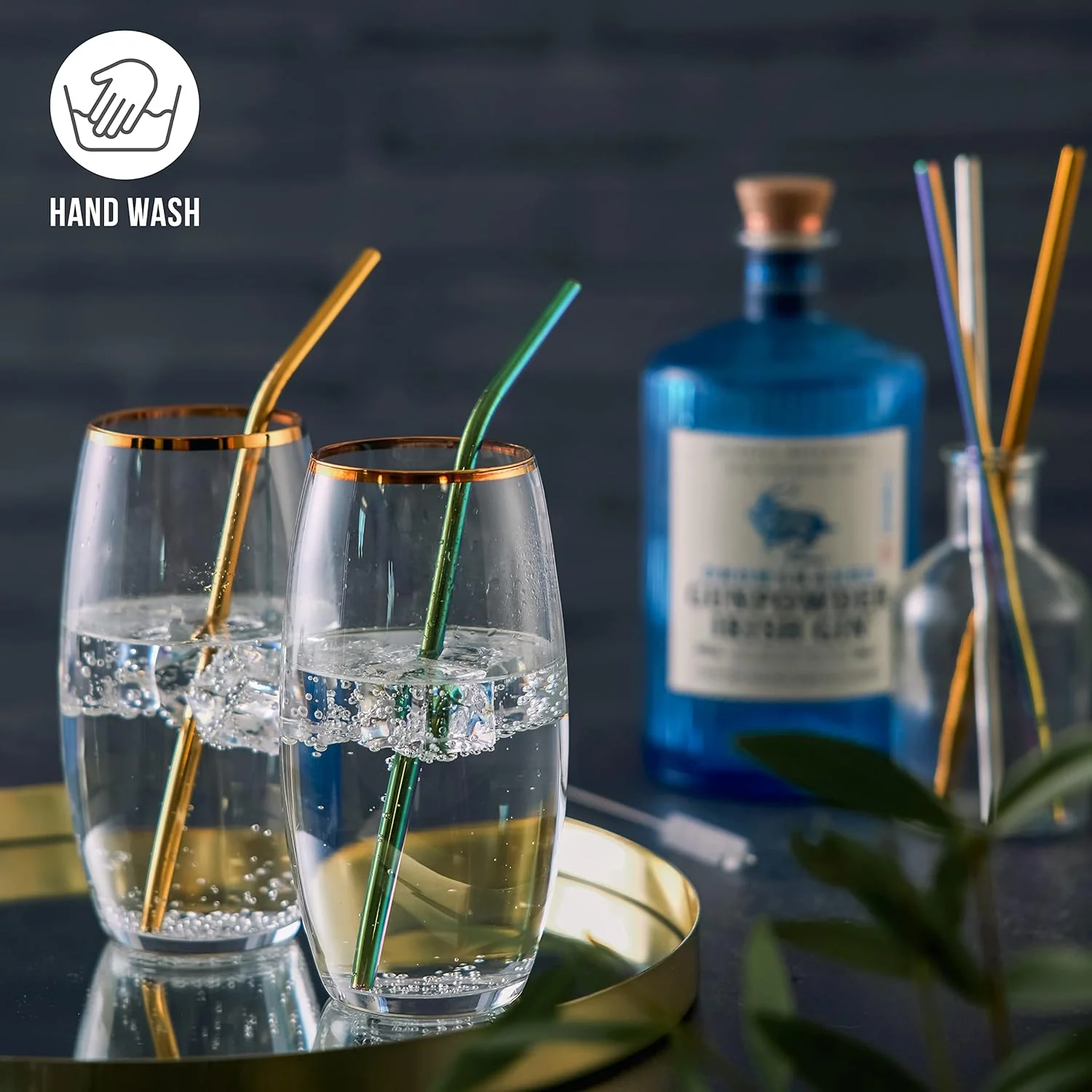 Oak & Steel - Multi-Colour 30 piece Stainless Steel Reusable Drinking Straws Gift Set - Image 3