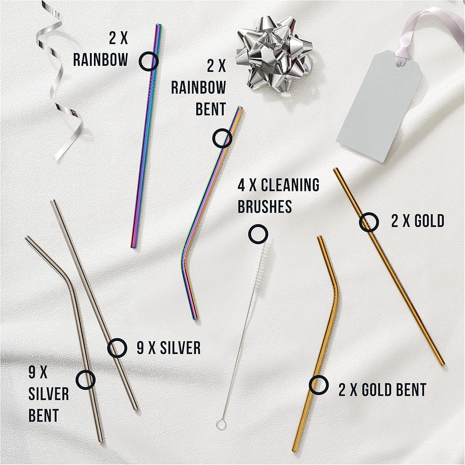 Oak & Steel - Multi-Colour 30 piece Stainless Steel Reusable Drinking Straws Gift Set - Image 4