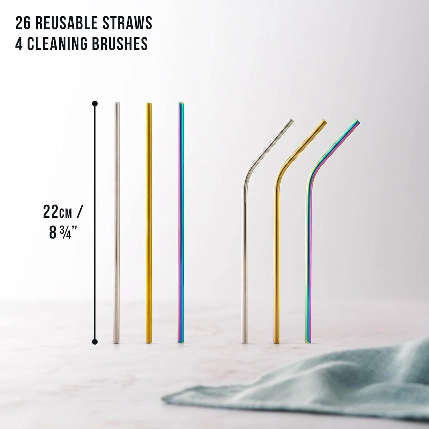 Oak & Steel - Multi-Colour 30 piece Stainless Steel Reusable Drinking Straws Gift Set - Image 5