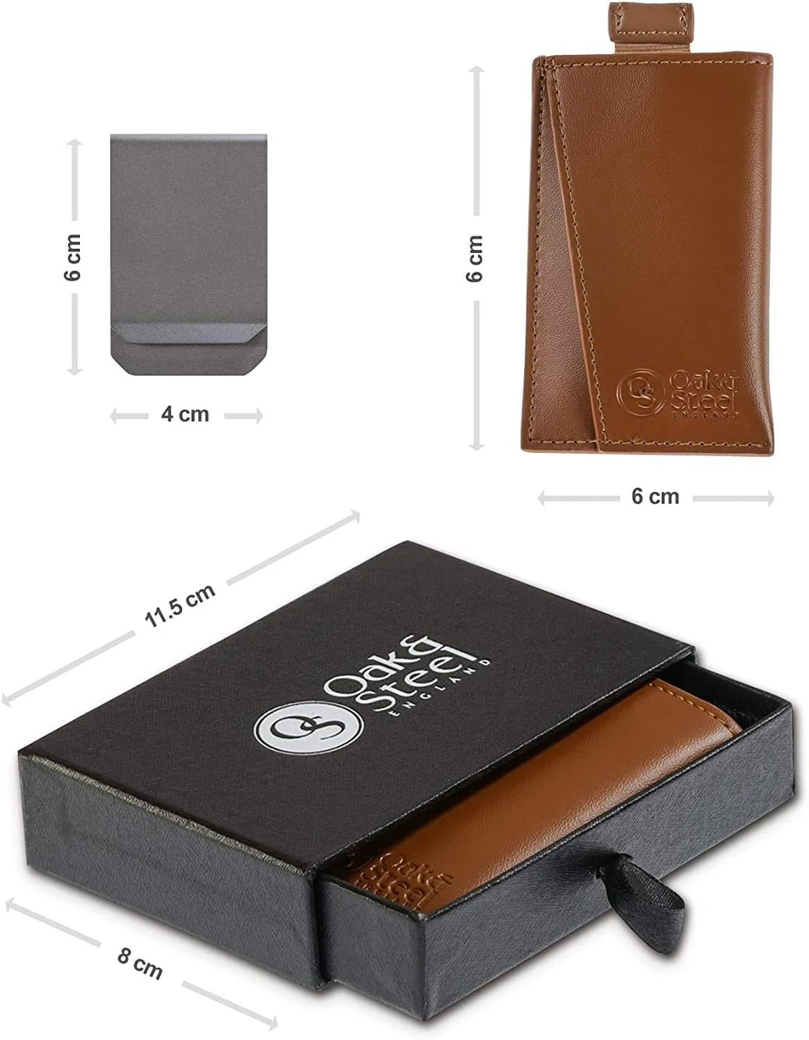 Oak & Steel - Tan Leather Card Holder & Money Clip - Image 4