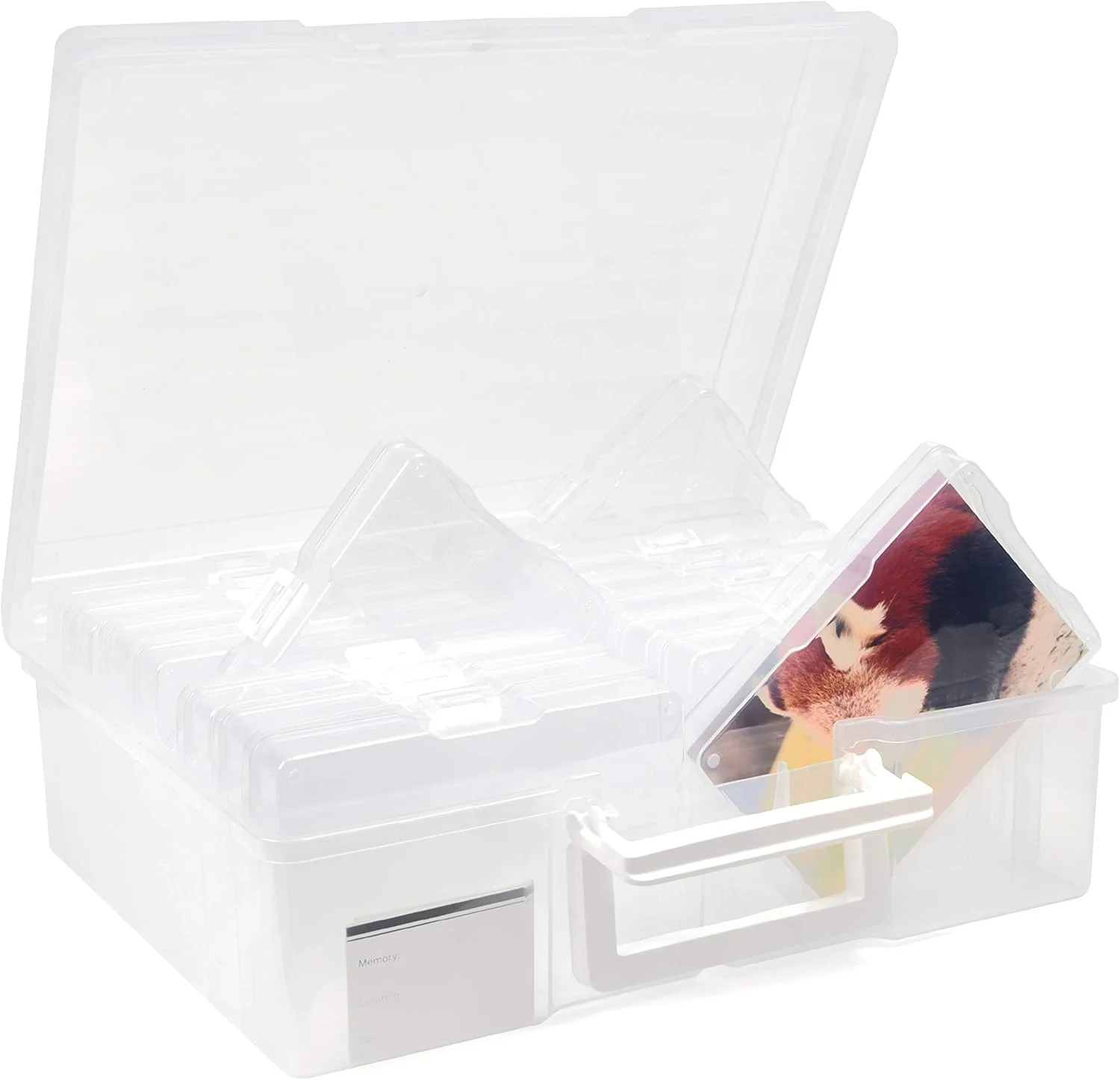 Office Mania - 6"x4" Photo & Crafts Organiser: Storage box, 16 Cases & Labels - Clear