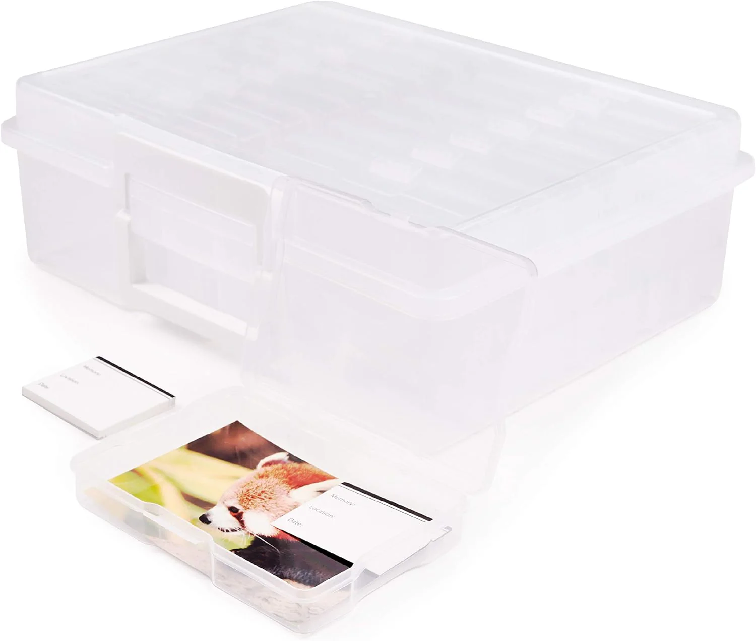 Office Mania - 6"x4" Photo & Crafts Organiser: Storage box, 16 Cases & Labels - Clear - Image 3