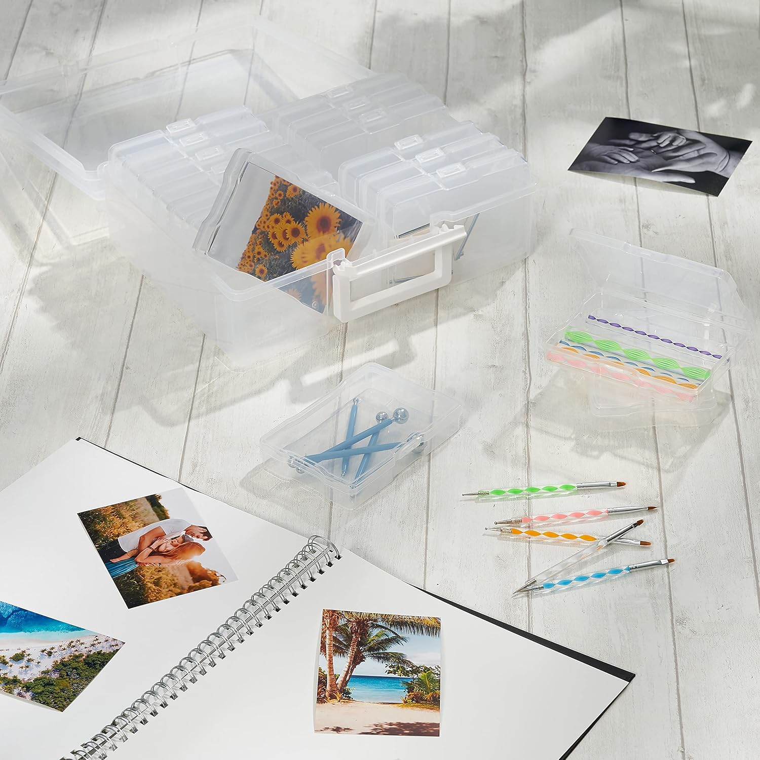 Office Mania - 6"x4" Photo & Crafts Organiser: Storage box, 16 Cases & Labels - Clear - Image 6