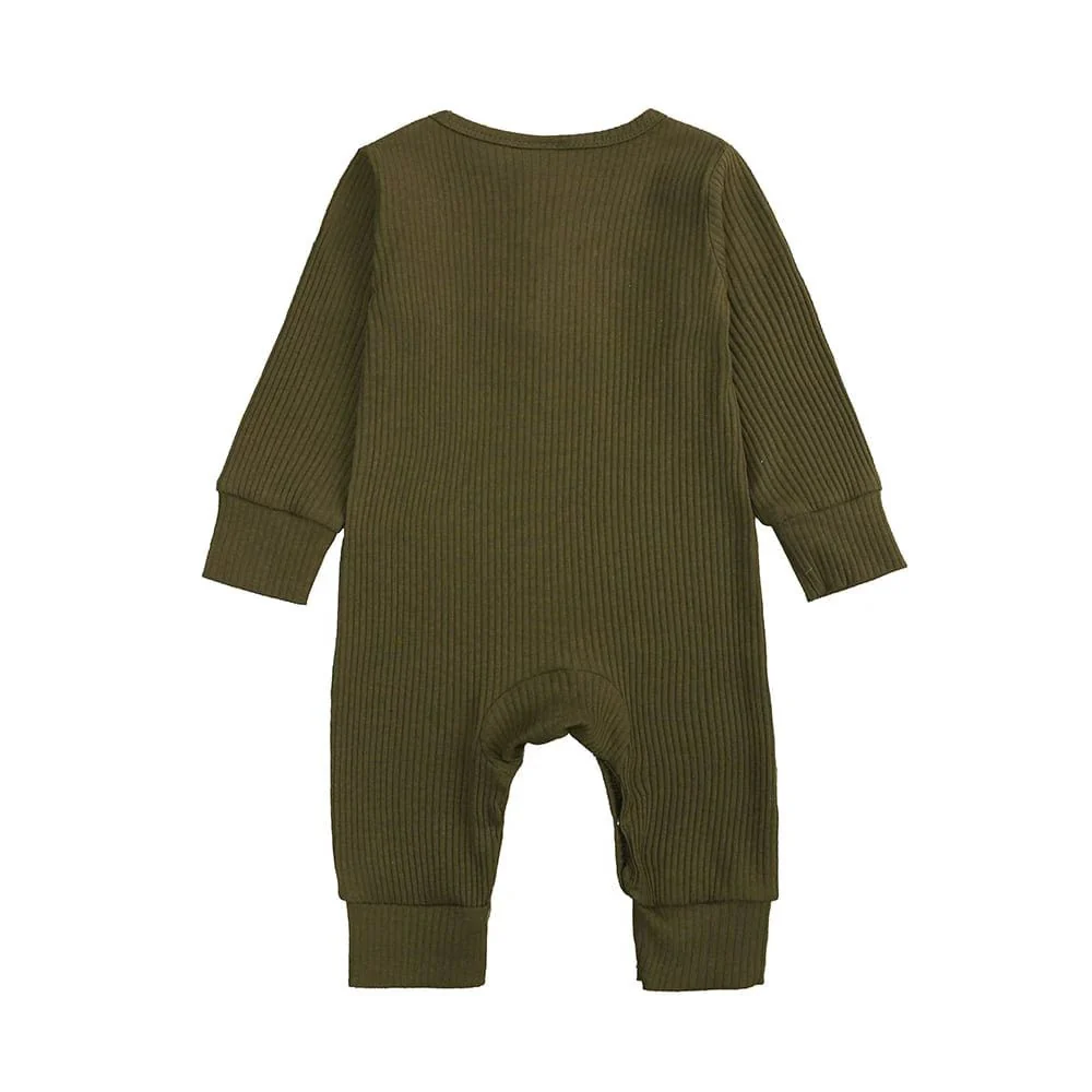 Olive Henley-Style Baby Sleepsuit (Various Sizes) - Image 3