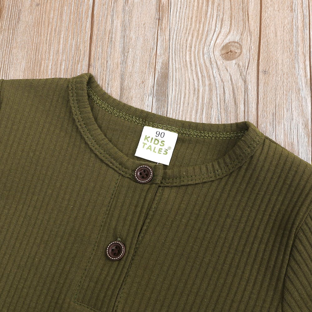 Olive Henley-Style Baby Sleepsuit (Various Sizes) - Image 4