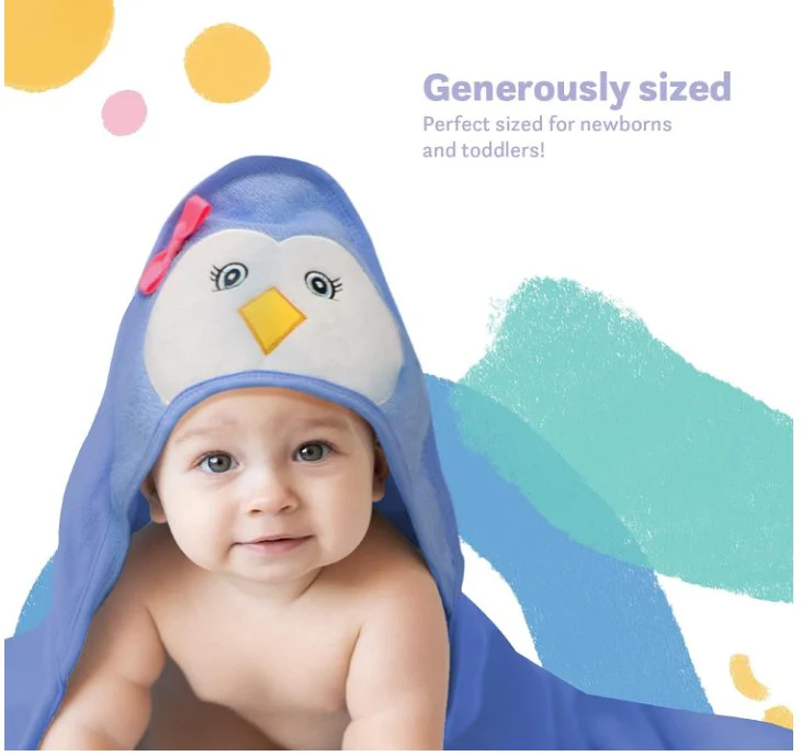 Organic Bamboo Hooded Baby Towel Penguin Blue by Liname - Image 2