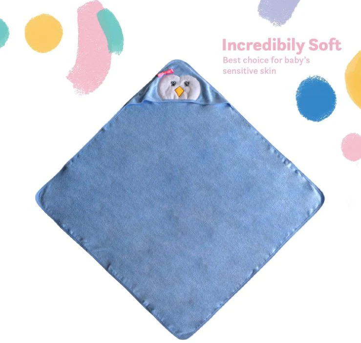 Organic Bamboo Hooded Baby Towel Penguin Blue by Liname - Image 3