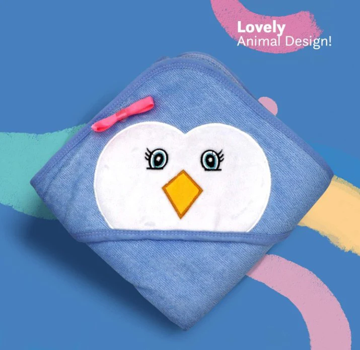 Organic Bamboo Hooded Baby Towel Penguin Blue by Liname - Image 4