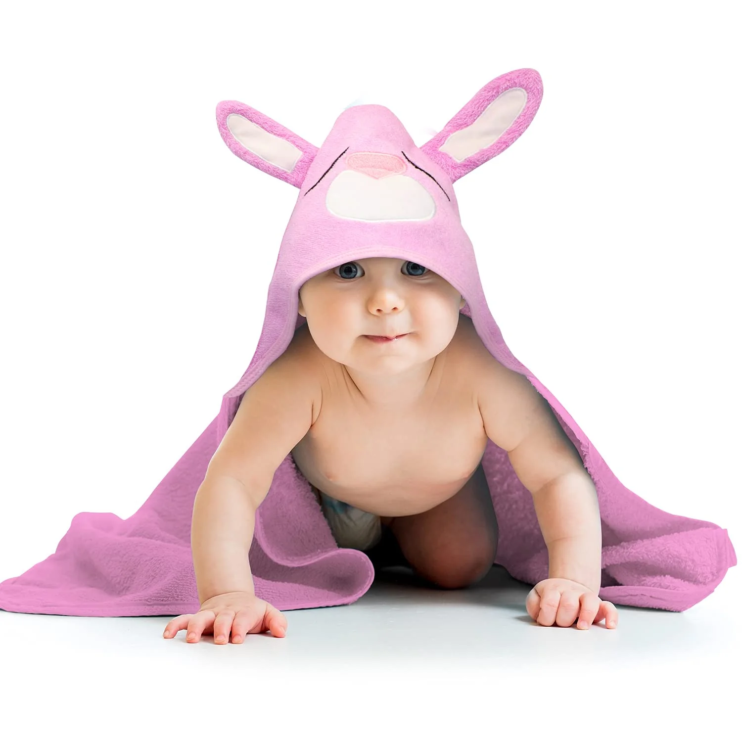 Organic Bamboo Hooded Baby Towel Rabbit Pink by Liname