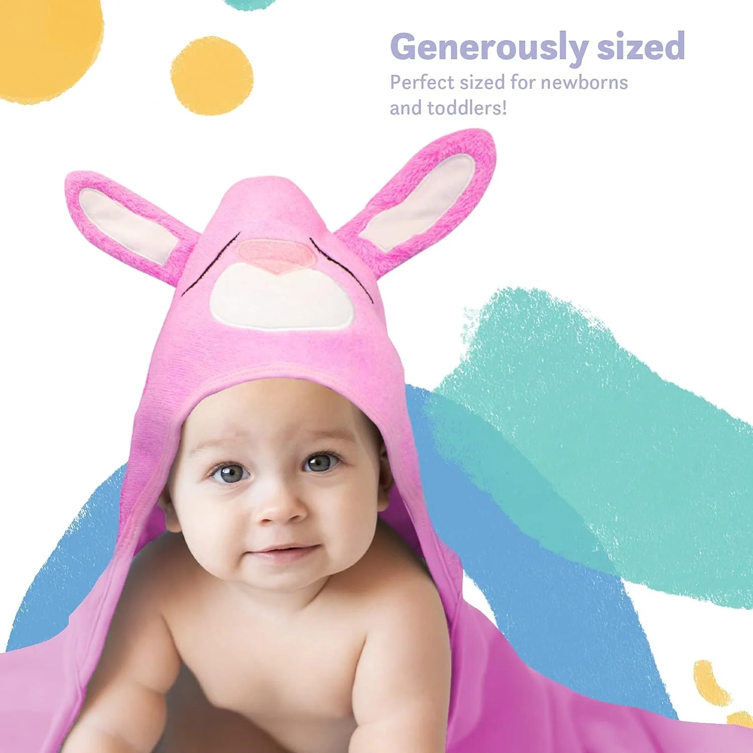 Organic Bamboo Hooded Baby Towel Rabbit Pink by Liname - Image 2
