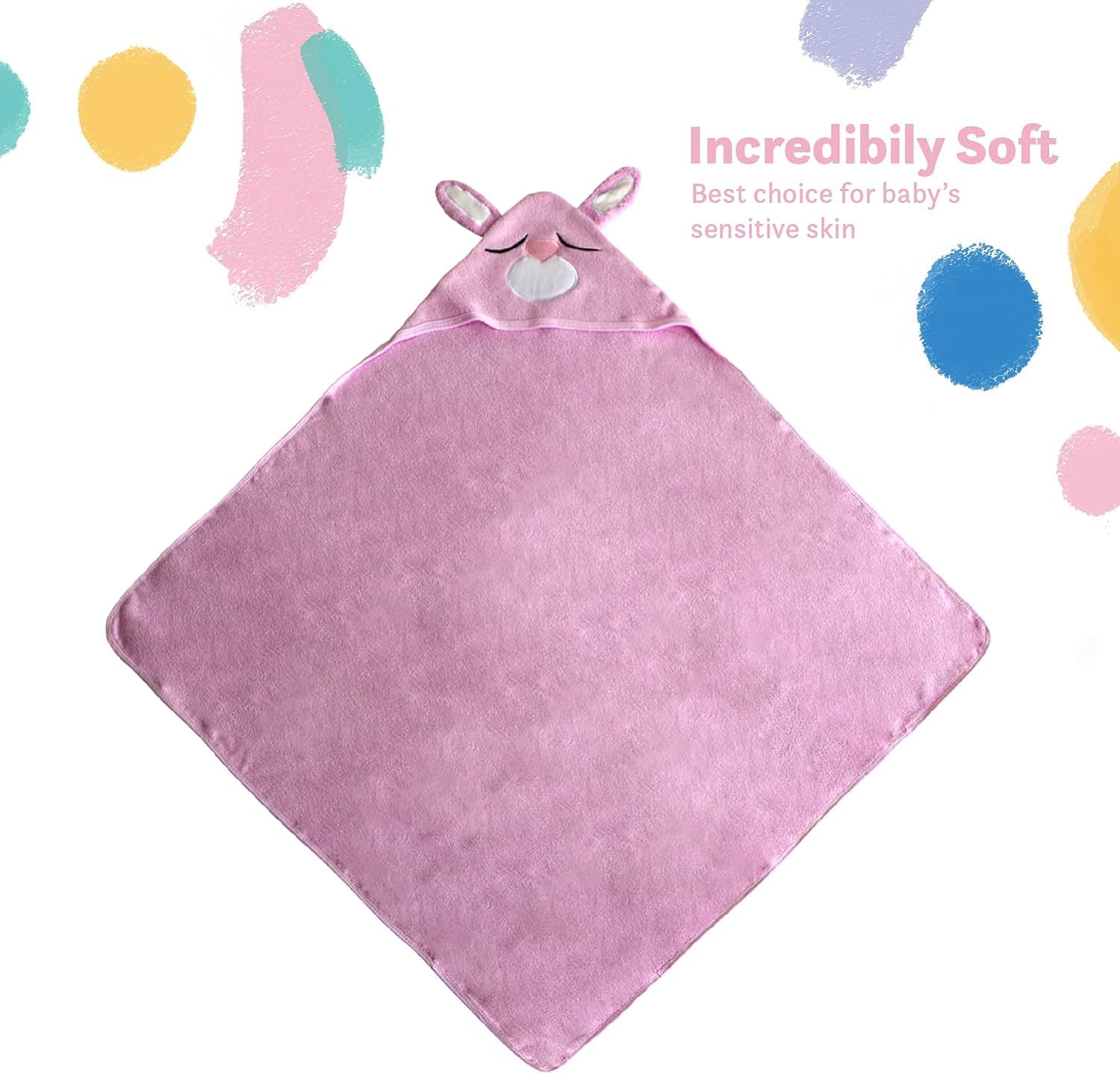 Organic Bamboo Hooded Baby Towel Rabbit Pink by Liname - Image 3