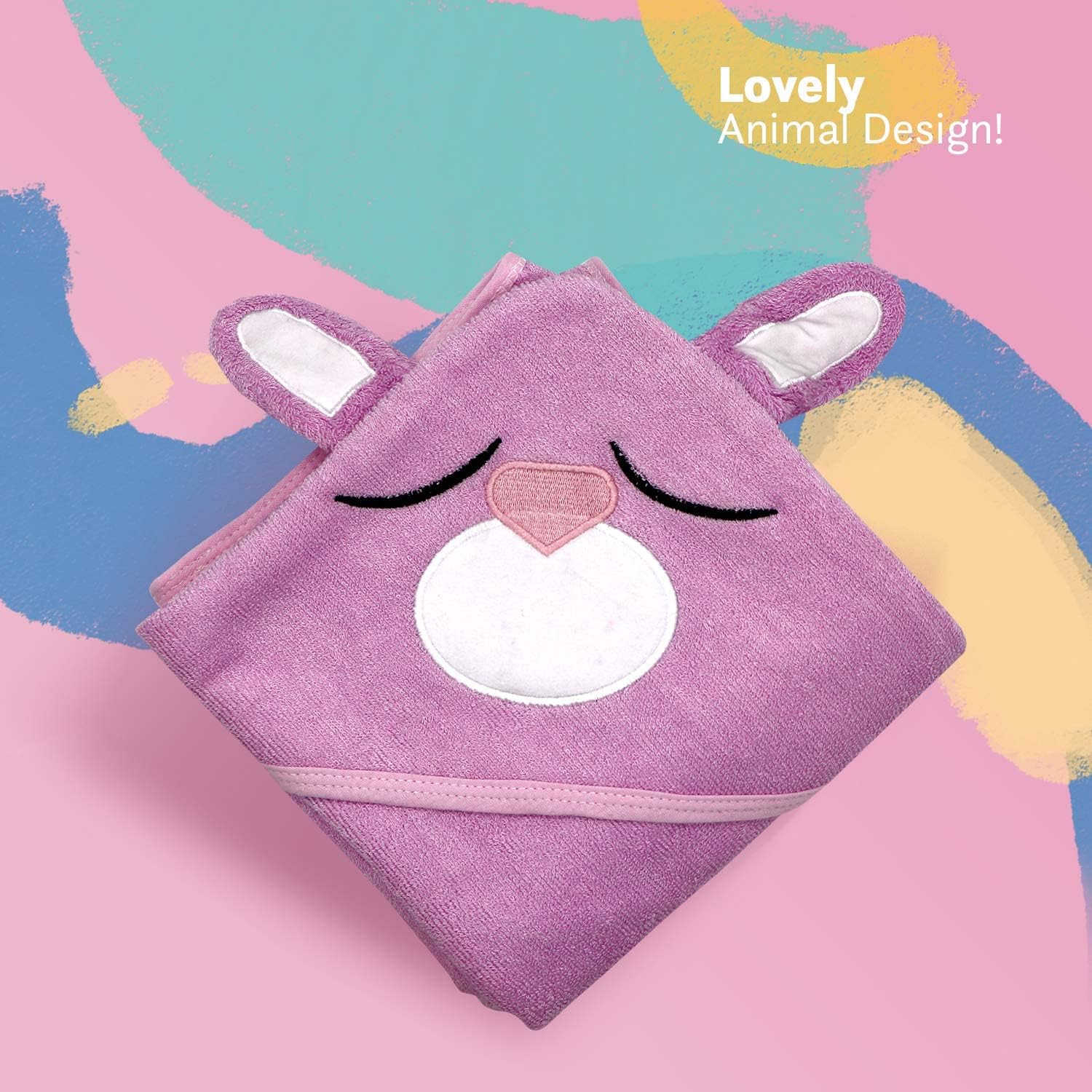 Organic Bamboo Hooded Baby Towel Rabbit Pink by Liname - Image 4