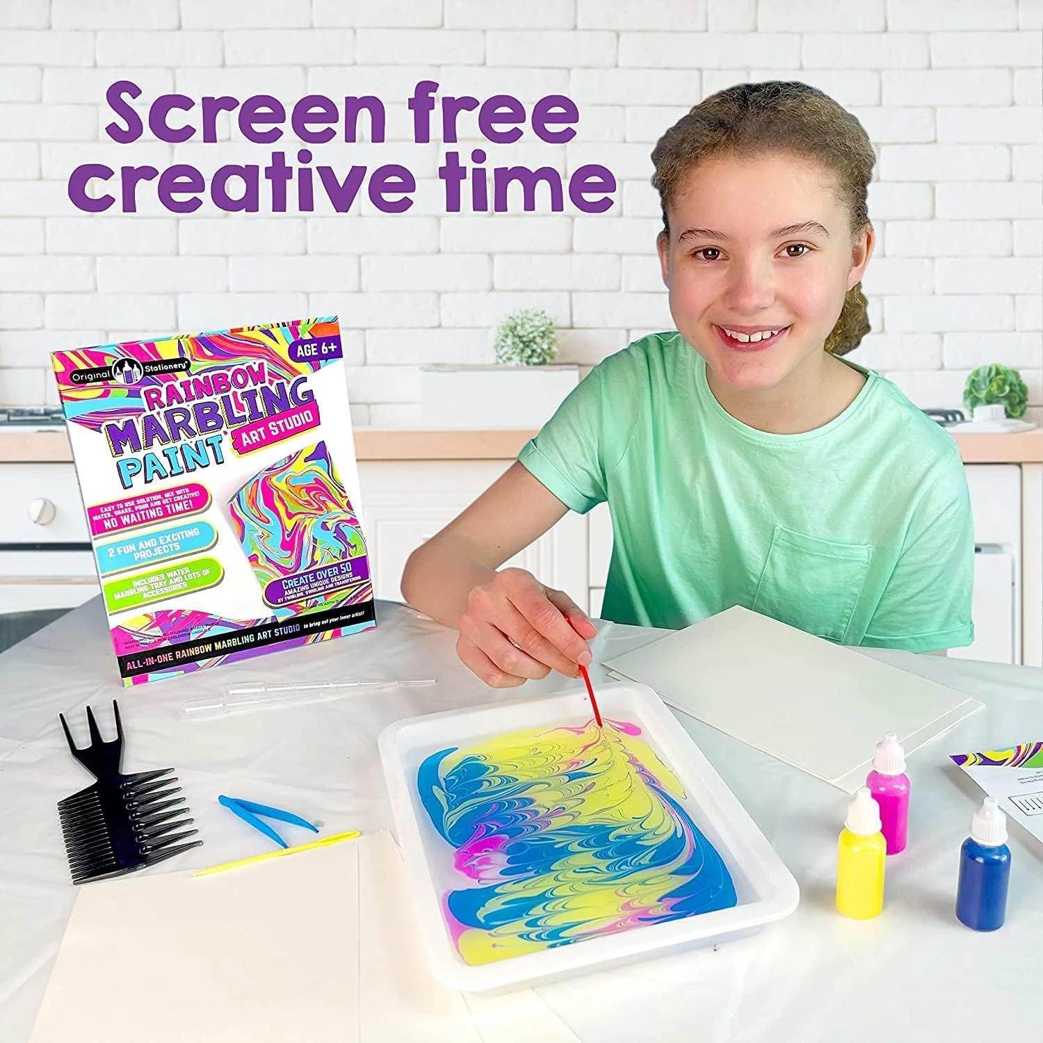 Original Stationery Rainbow Marbling Paint Art Kit - Image 2