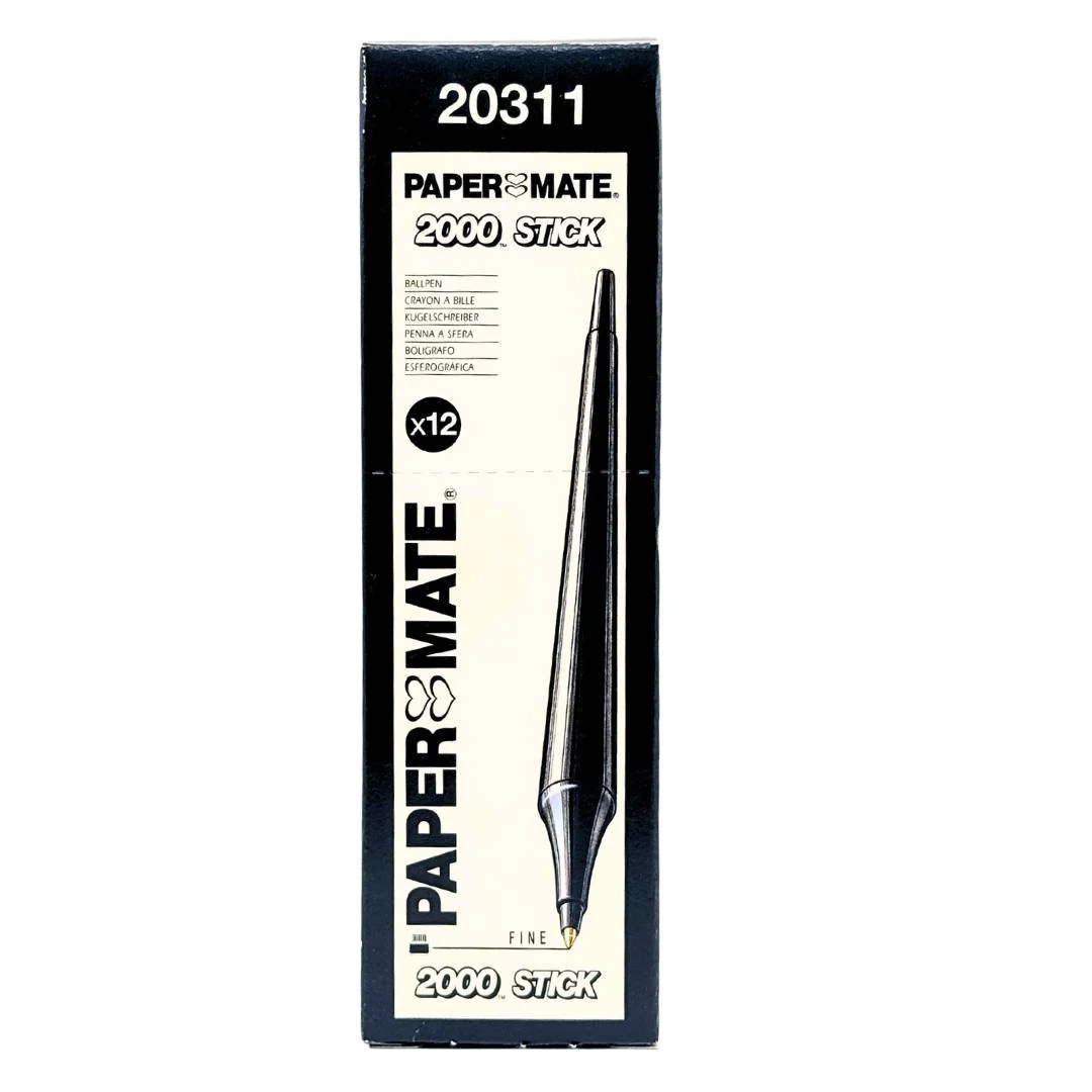Paper Mate 2000 Stick Fine Ballpoint Pens - Black (12 Pack)