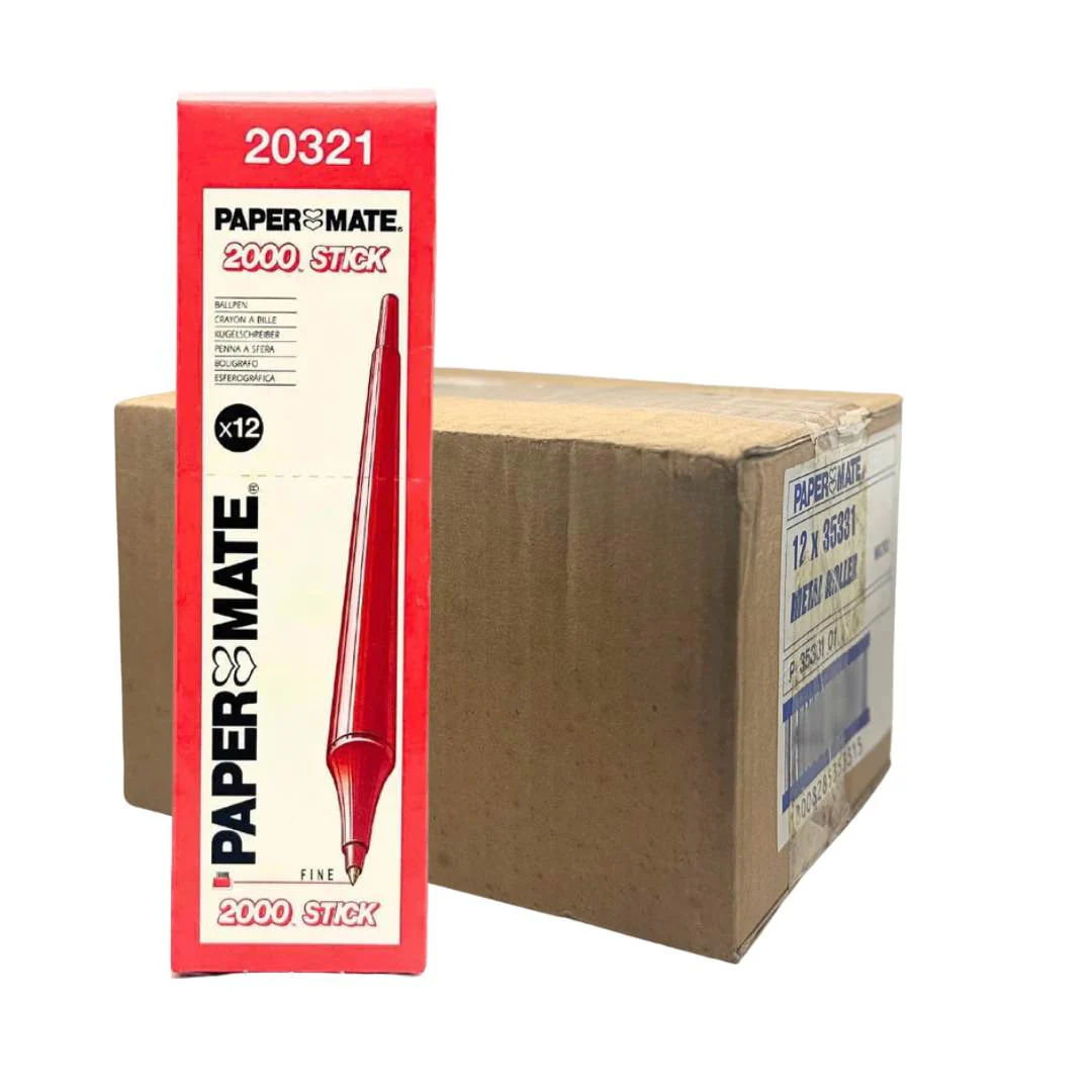 Paper Mate 2000 Stick Fine Ballpoint Pens - Bulk Pack 144 Pens (Red)