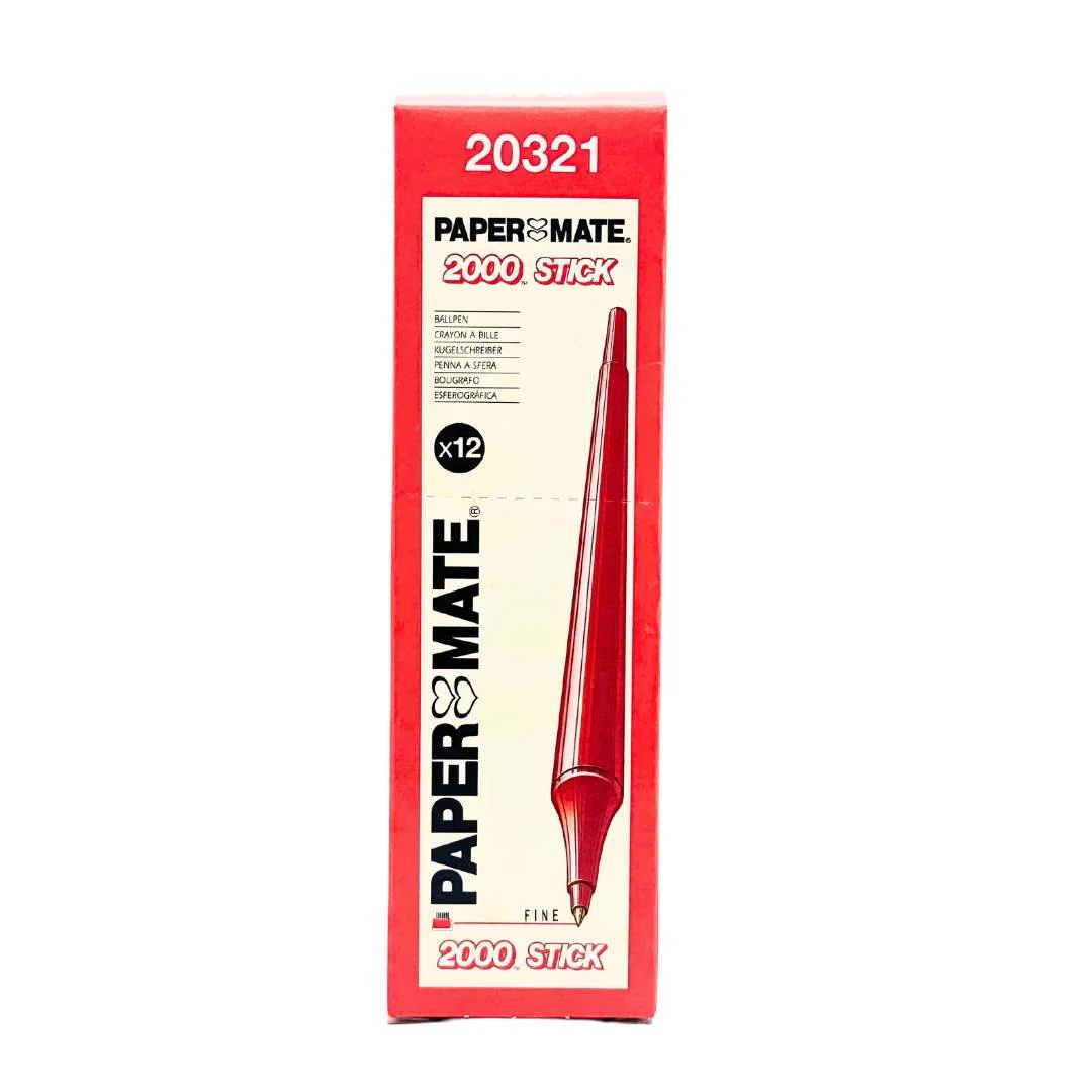Paper Mate 2000 Stick Fine Ballpoint Pens - Red (12 Pack)