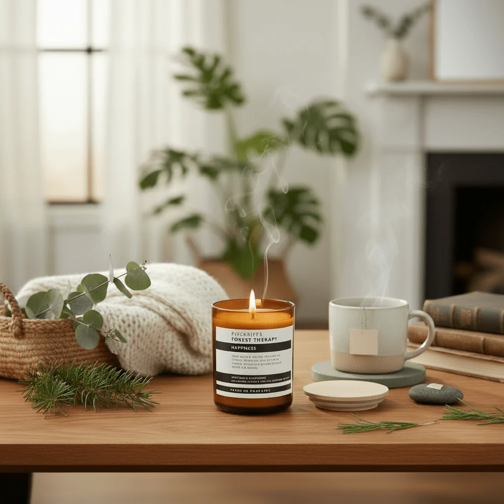 Pecksniffs Forest Therapy Happiness Scented Candle with Wood Lid 100g - Image 2