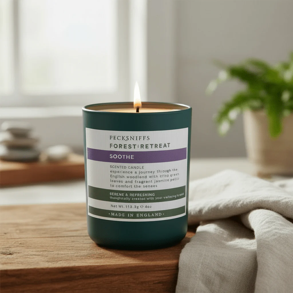 Pecksniffs Forest Retreat Soothe Scented Candle with Wooden Lid 100g - Image 2