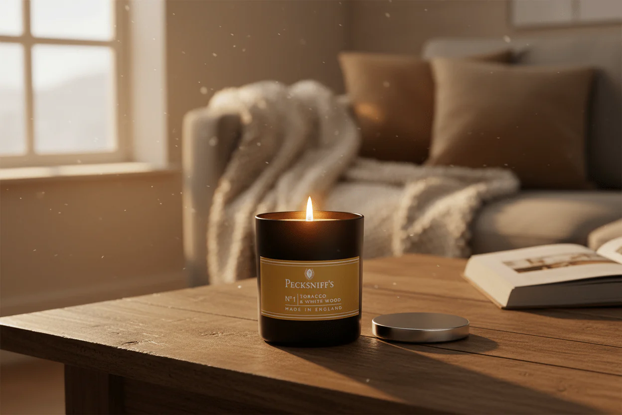 Pecksniff's Tobacco & White Wood Candle 100g - Image 2