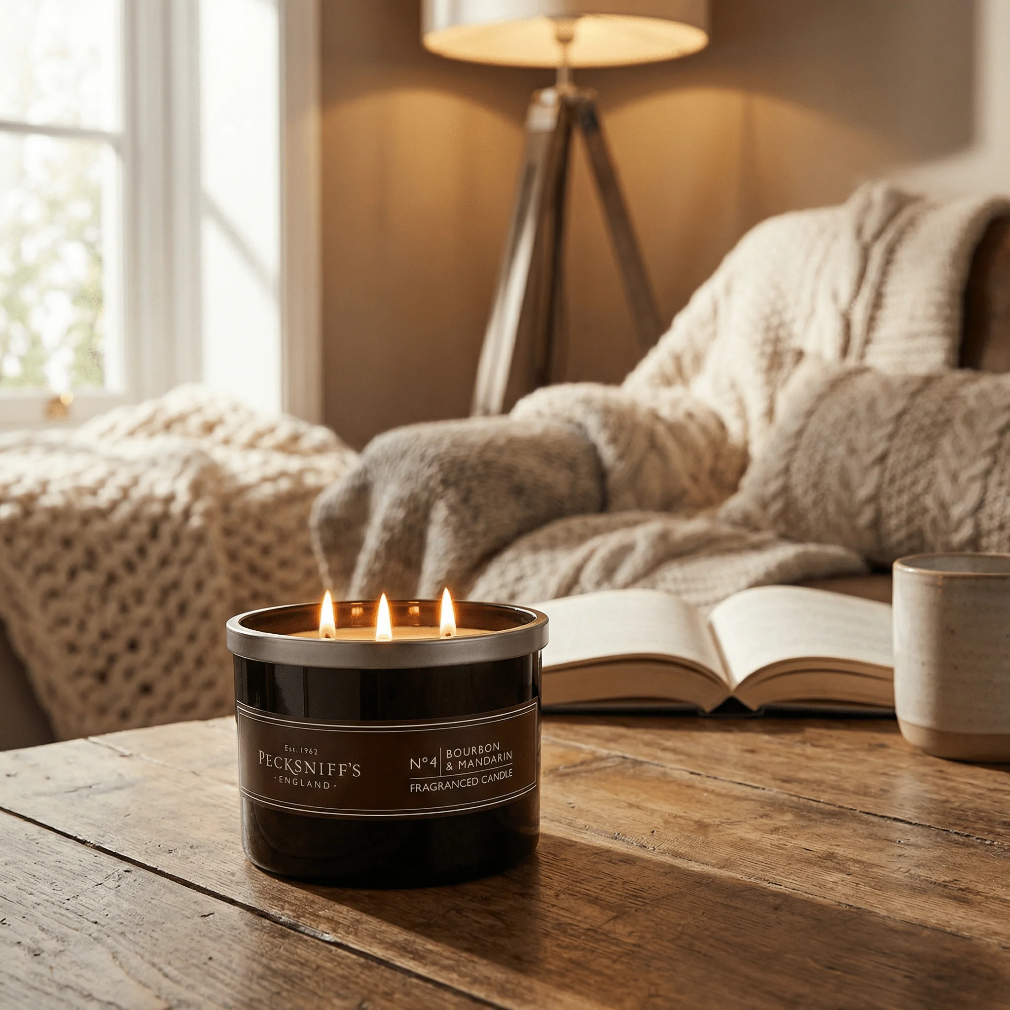Pecksniff's Bourbon & Mandarin Candle Tall 515g - 3 wick - Image 2