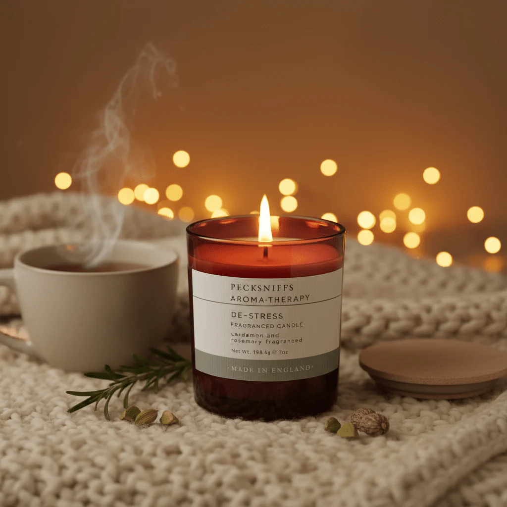 Pecksniffs Cardamom Rosemary De-Stress Aromatherapy Candle 198g - Image 2