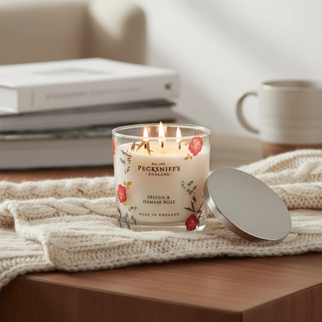 PECKSNIFF'S Freesia & Damask Rose Candle 3 wick 595g - Image 2