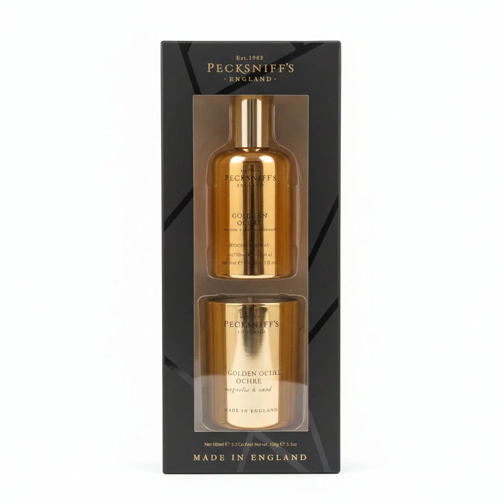Pecksniff's Golden Ochre Room Spray And Candle Set