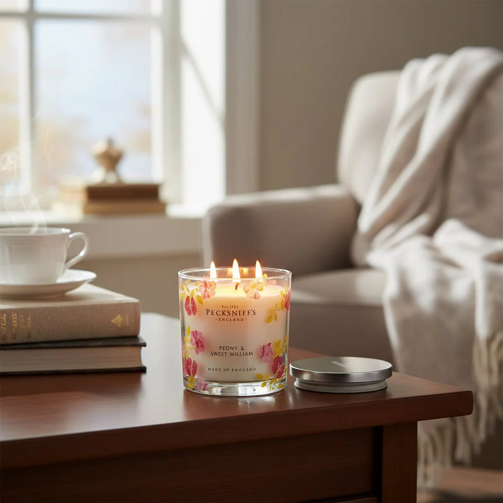 Pecksniff's Peony & Sweet William Scented Candle with Floral Design - 595g - Image 2