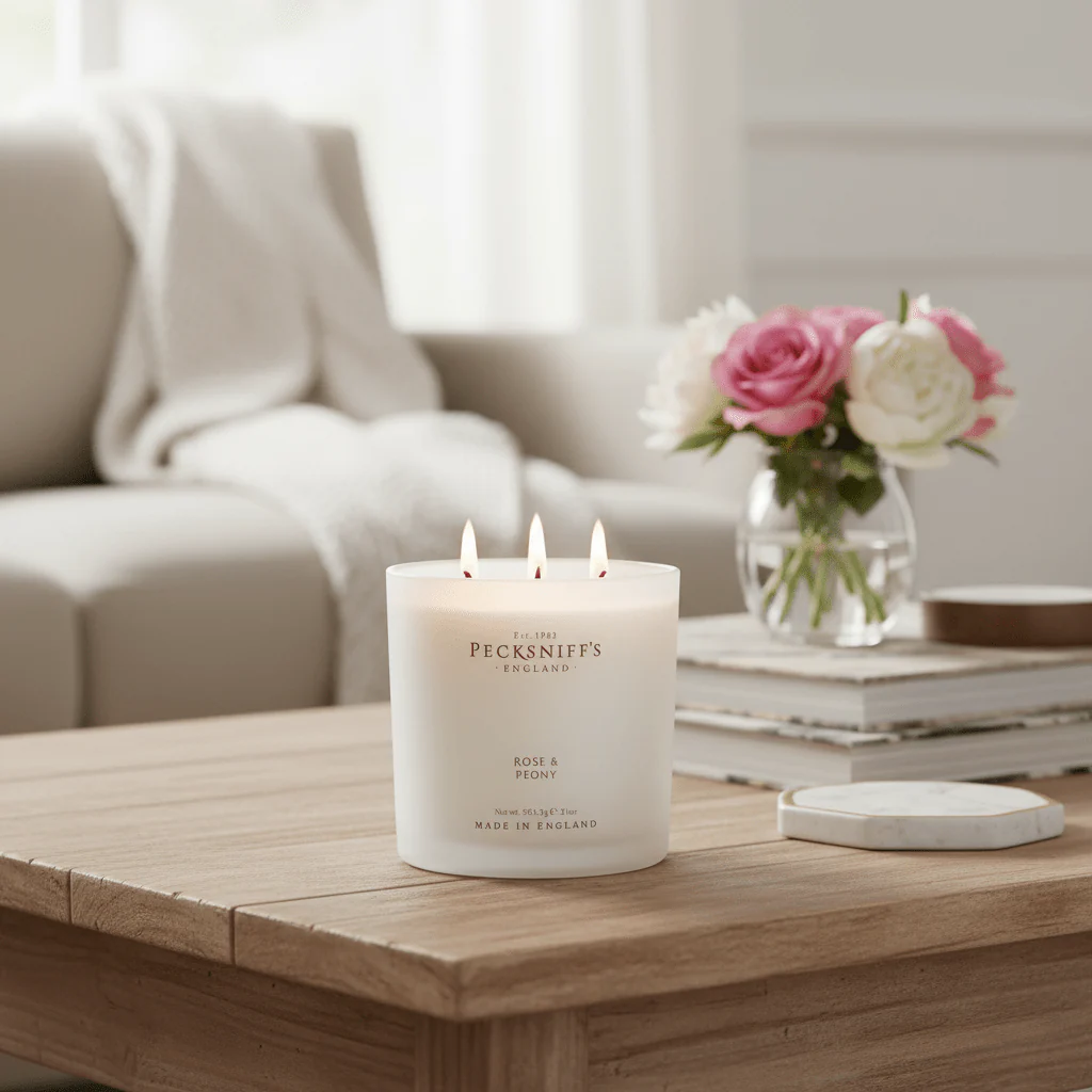 Pecksniff's Rose & Peony Scented Candle 595g (3 Wick) - Image 2