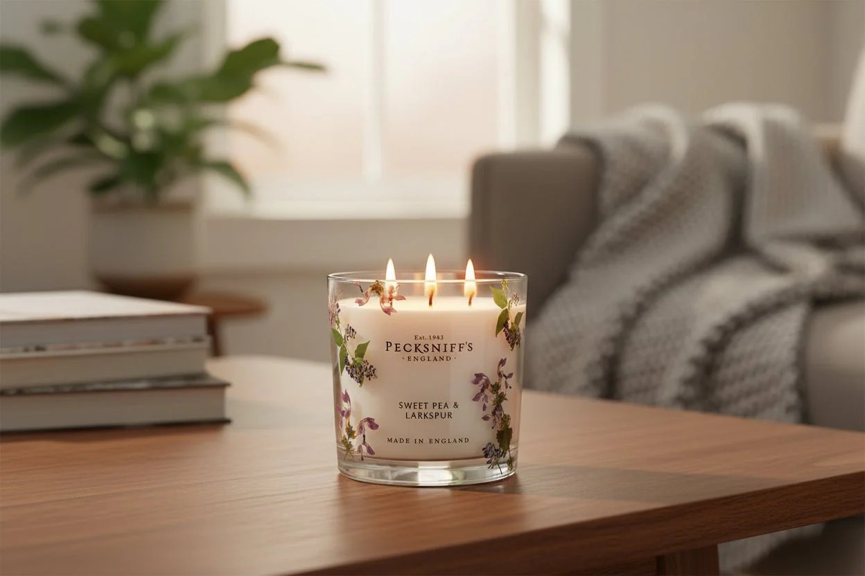 Pecksniff's Sweet Pea & Larkspur Scented Candle - 3 Wick (595g) - Image 2