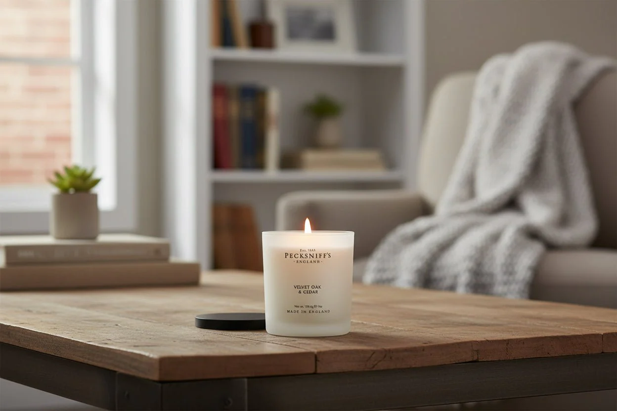 Pecksniff's Velvet Oak & Cedar Scented Candle 198g - Image 2