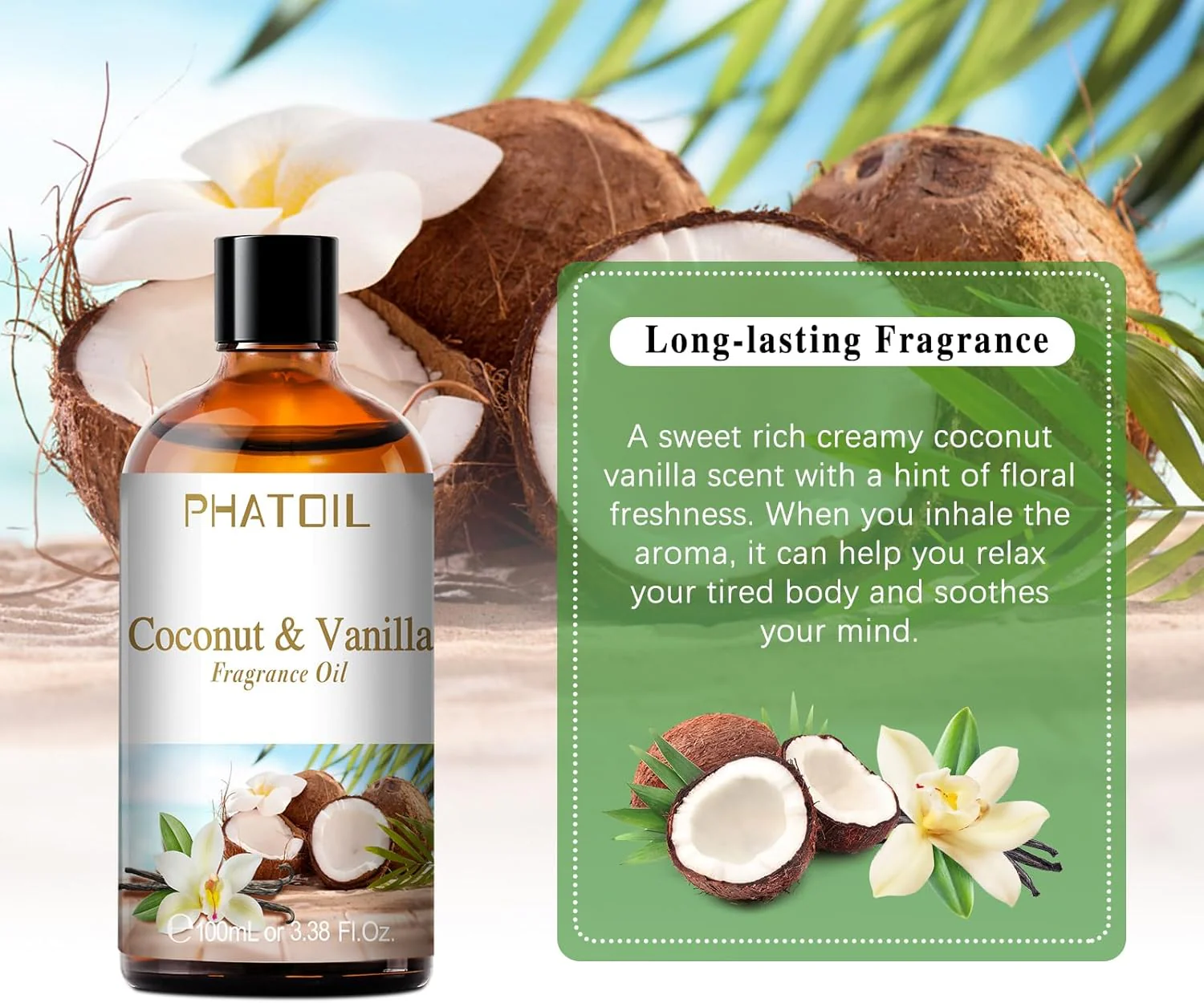 PHATOIL Coconut & Vanilla Fragrance Oil for Aromatherapy & Diffuser - 100ml - Image 5