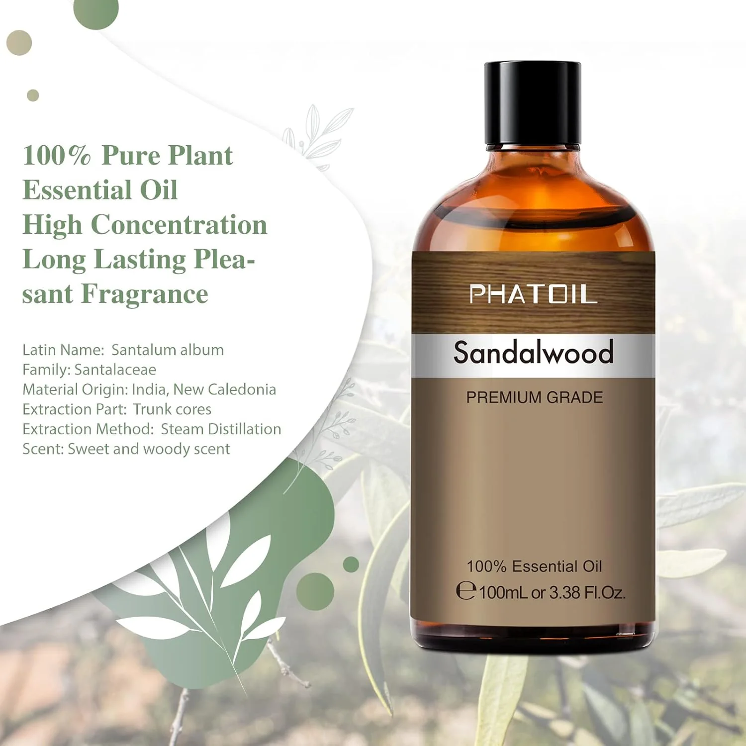 PHATOIL Sandalwood Pure Aromatherapy Essential Oil - 100ml - Image 2