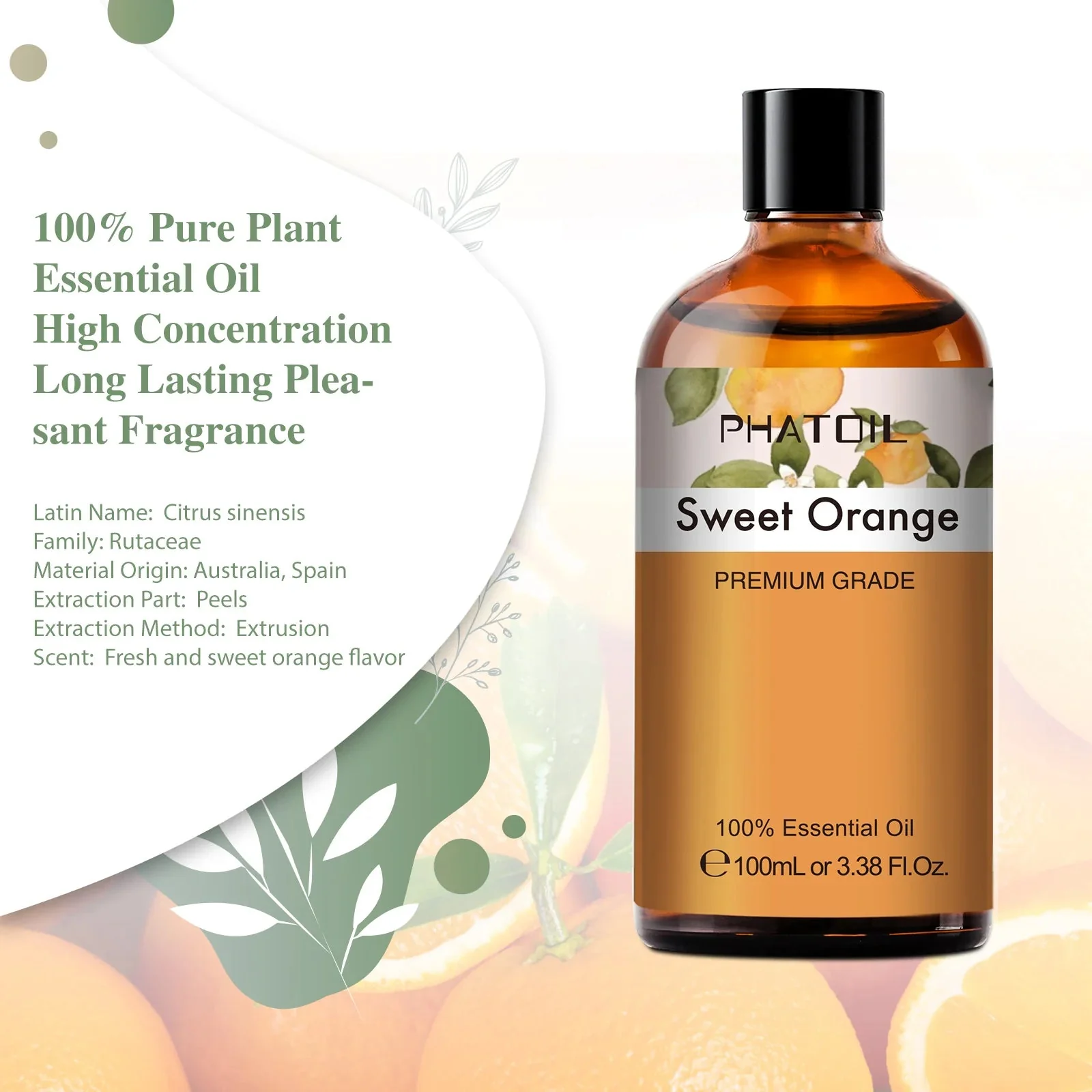 PHATOIL Sweet Orange Essential Oil for Aromatherapy & Diffuser - 100ml - Image 6