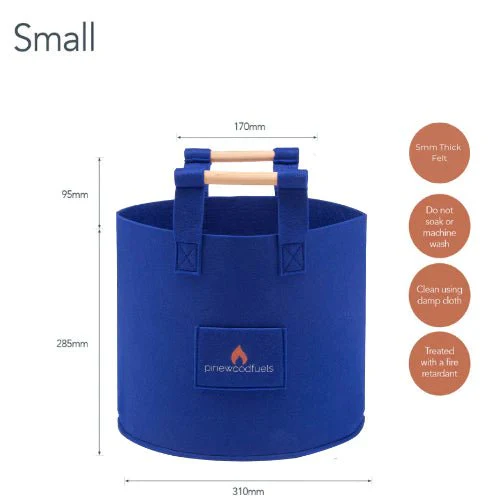 Pinewoodfuels Felt Storage Basket with Ash Wood Handles - Blue (Various Sizes) - Image 3