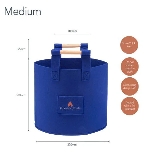 Pinewoodfuels Felt Storage Basket with Ash Wood Handles - Blue (Various Sizes) - Image 4