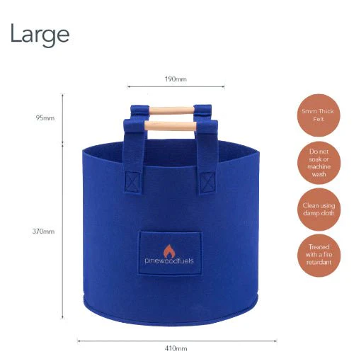 Pinewoodfuels Felt Storage Basket with Ash Wood Handles - Blue (Various Sizes) - Image 5