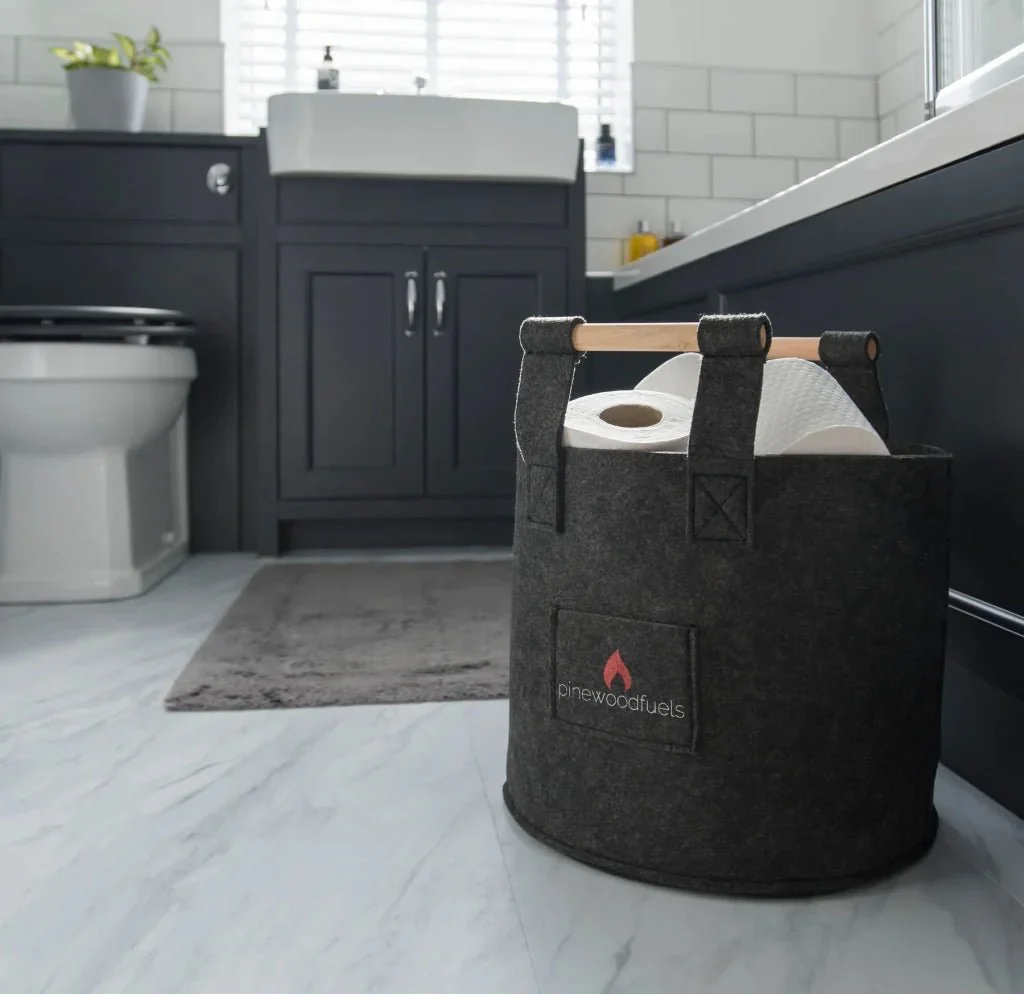 Pinewoodfuels Felt Storage Basket with Ash Wood Handles - Dark Grey (Various Sizes) - Image 2