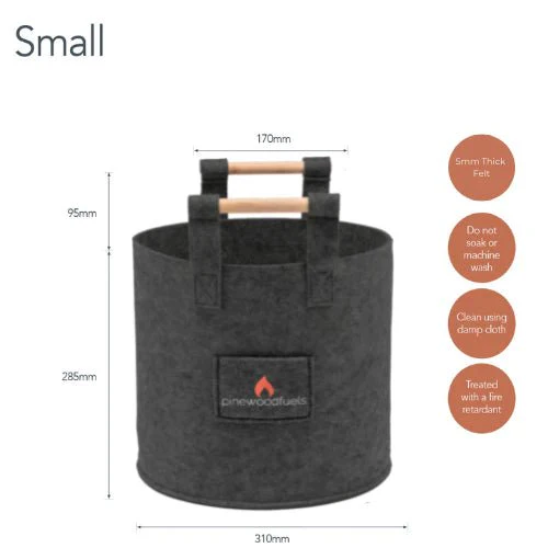 Pinewoodfuels Felt Storage Basket with Ash Wood Handles - Dark Grey (Various Sizes) - Image 3