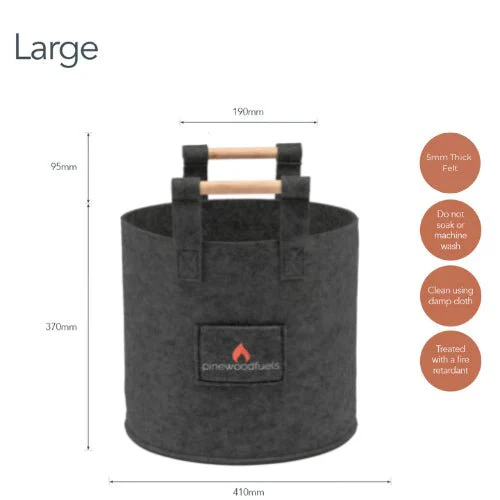 Pinewoodfuels Felt Storage Basket with Ash Wood Handles - Dark Grey (Various Sizes) - Image 5
