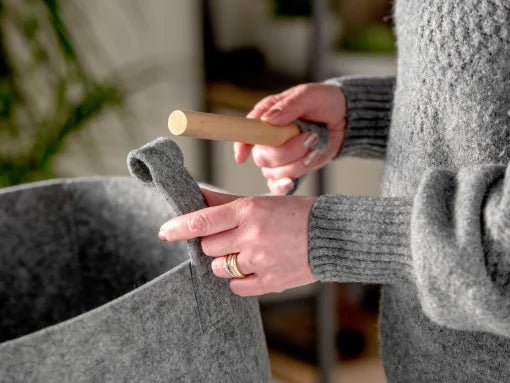 Pinewoodfuels Felt Storage Basket with Ash Wood Handles - Light Grey (Various Sizes) - Image 2