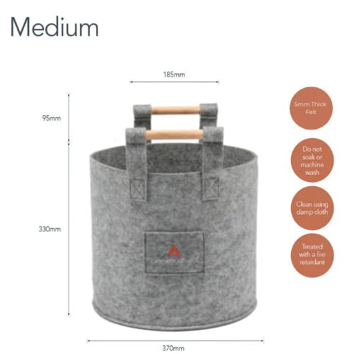 Pinewoodfuels Felt Storage Basket with Ash Wood Handles - Light Grey (Various Sizes) - Image 5