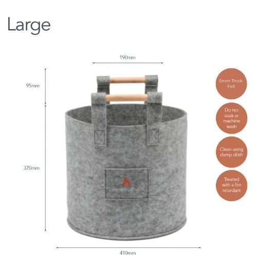 Pinewoodfuels Felt Storage Basket with Ash Wood Handles - Light Grey (Various Sizes) - Image 6