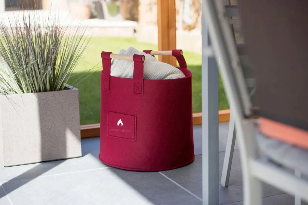 Pinewoodfuels Natural Felt Storage Baskets with Ash Wood Handles - Red (Set of 3) - Image 2