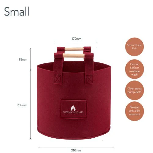 Pinewoodfuels Natural Felt Storage Baskets with Ash Wood Handles - Red (Set of 3) - Image 3