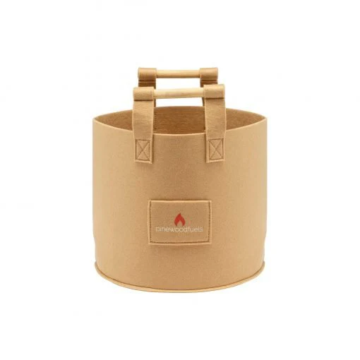 Pinewoodfuels Natural Felt Storage Basket with Ash Wood Handles - Beige (Various Sizes)